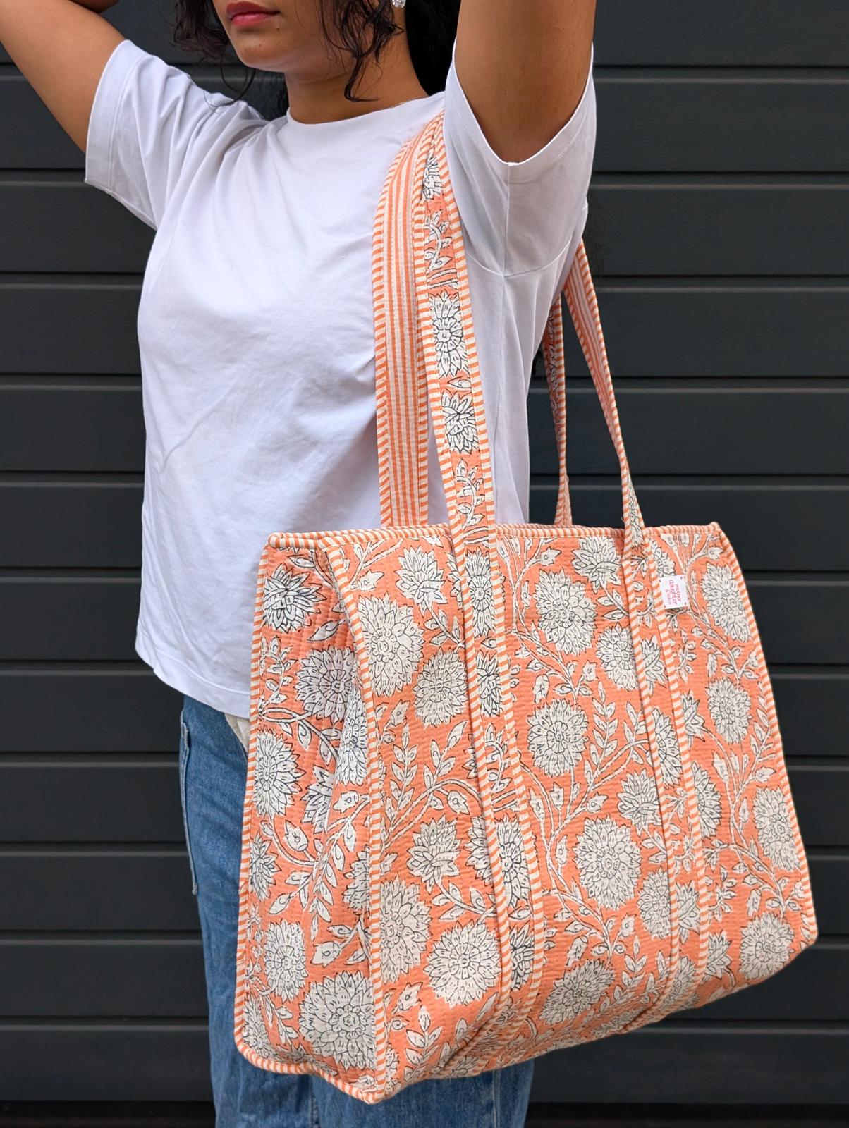 Quilted Cotton Handprinted Reversible Tote Bag in Germany