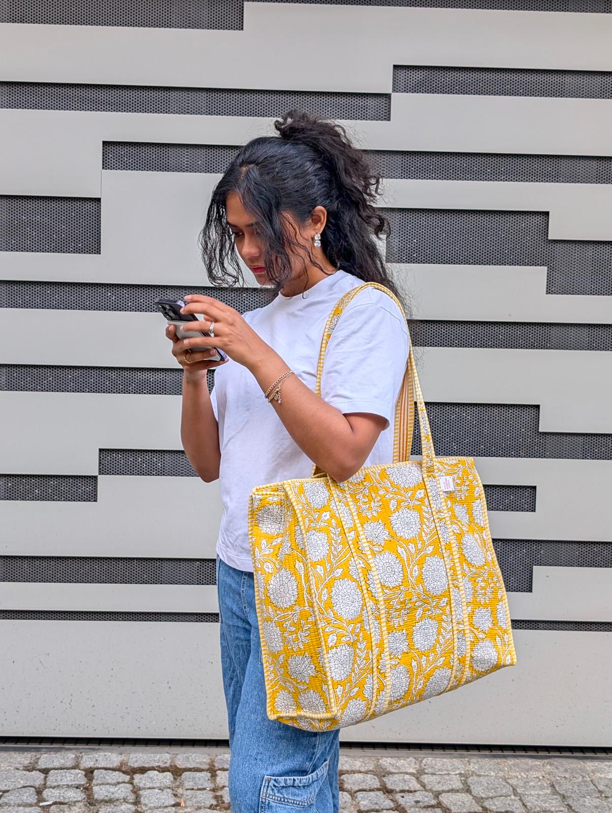 Quilted Cotton Handprinted Reversible Tote Bag in Germany