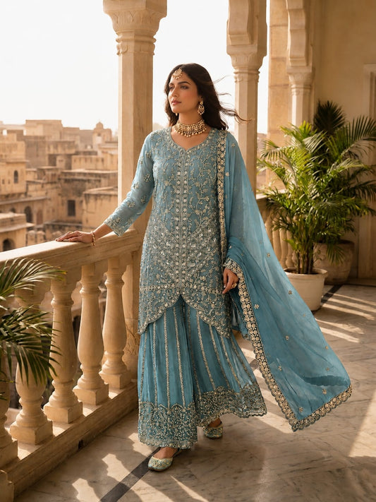 Elegant powder blue sharara suit In Germany