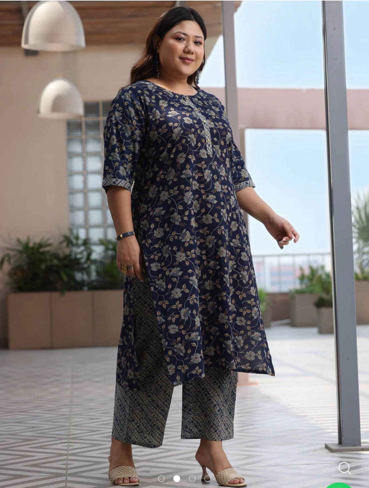 Plus Size Blue Printed Cotton Straight Suit With Dupatta