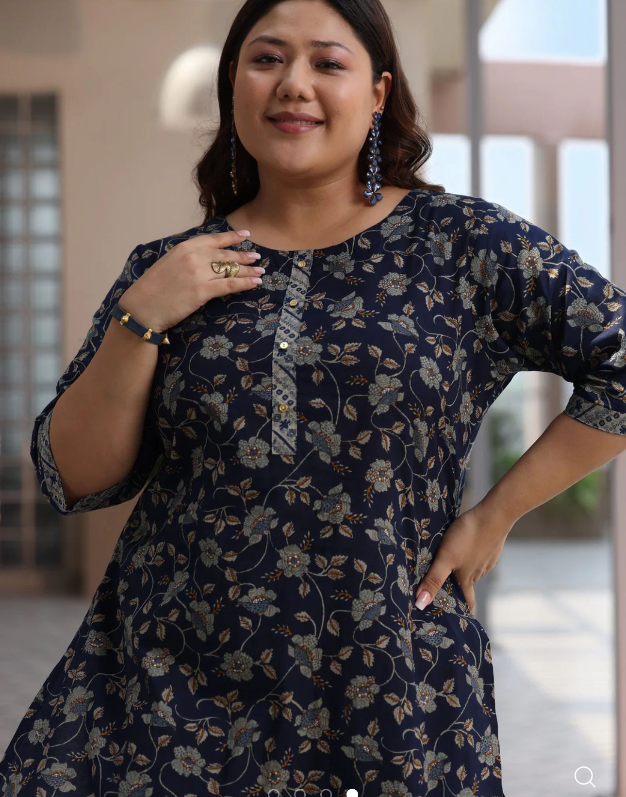 Plus Size Blue Printed Cotton Straight Suit With Dupatta