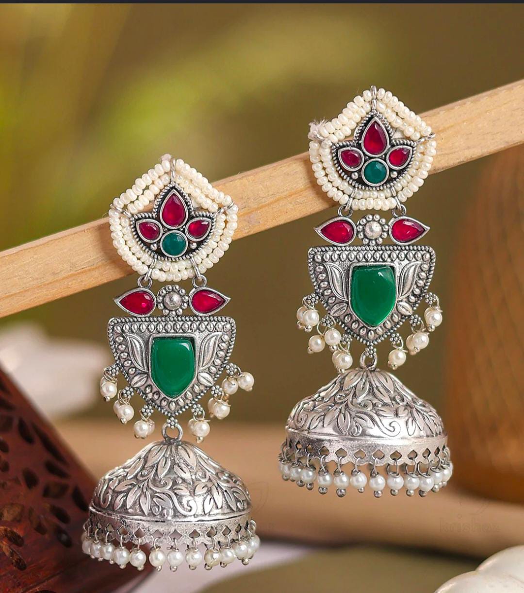 oxidized silver-plated Pankhuri Jhumki earrings in Berlin