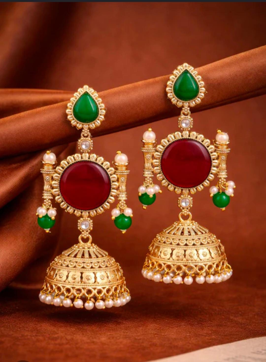 Traditional Gold-Plated Kundan Jhumki Earrings in Germany