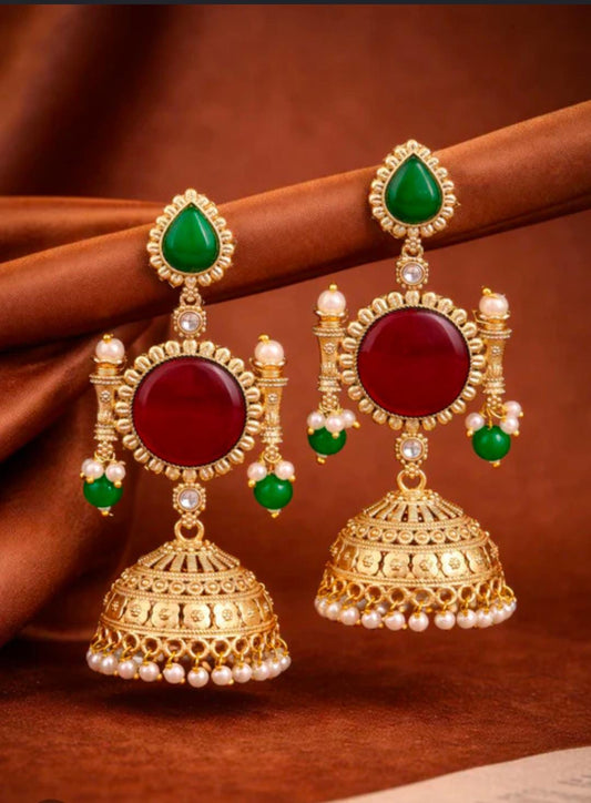 Traditional Gold-Plated Kundan Jhumki Earrings in Germany