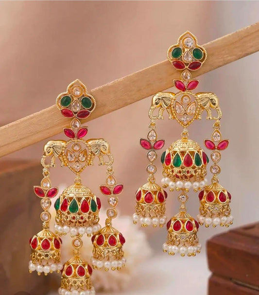 Traditional Gold-Plated Multi-Tiered Elephant Jhumka Earrings in Germany