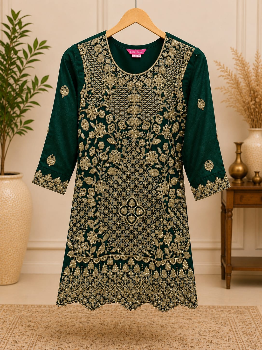 Dark Green Georgette Embroidered Sharara Suit Set in Berlin