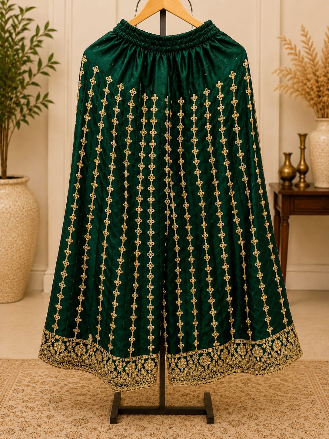 Dark Green Georgette Embroidered Sharara Suit Set in Berlin
