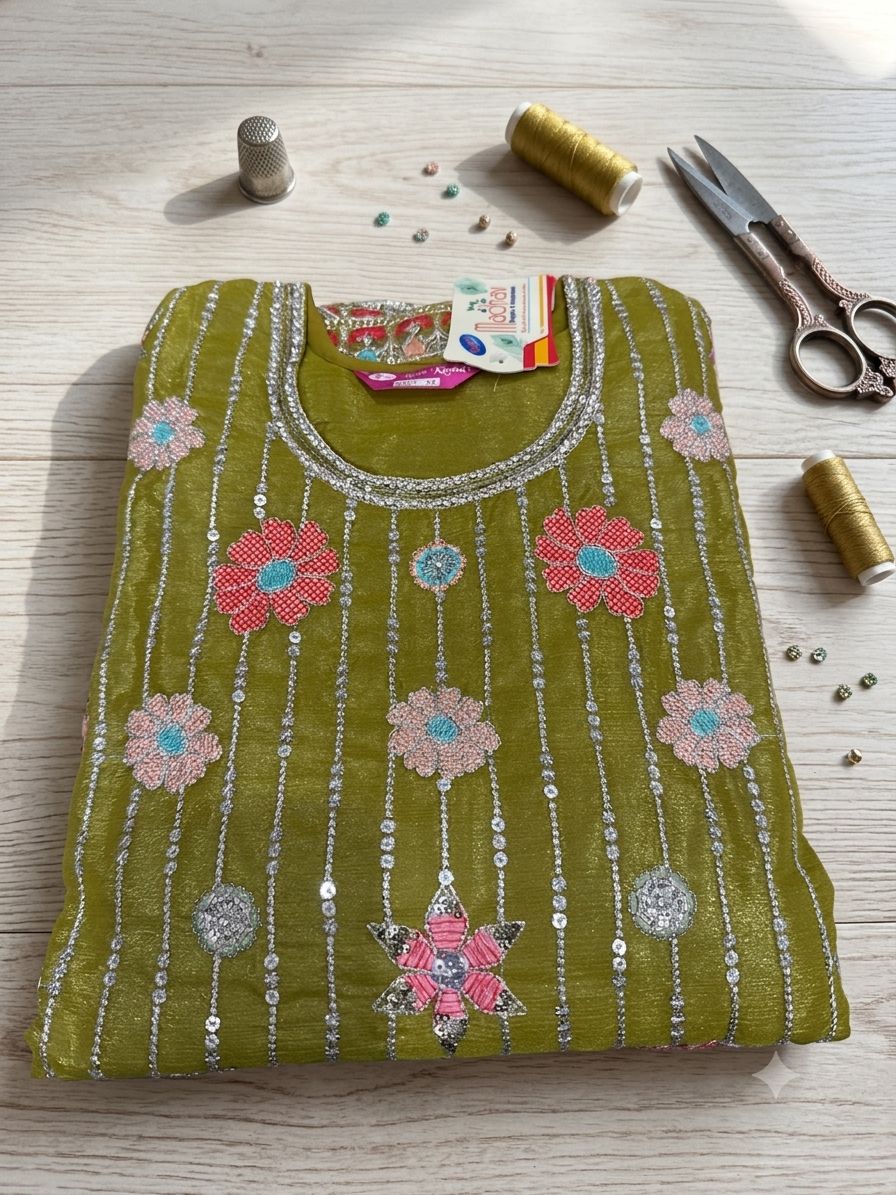 Pakistani-style embroidered kurti and palazzo set in Germany