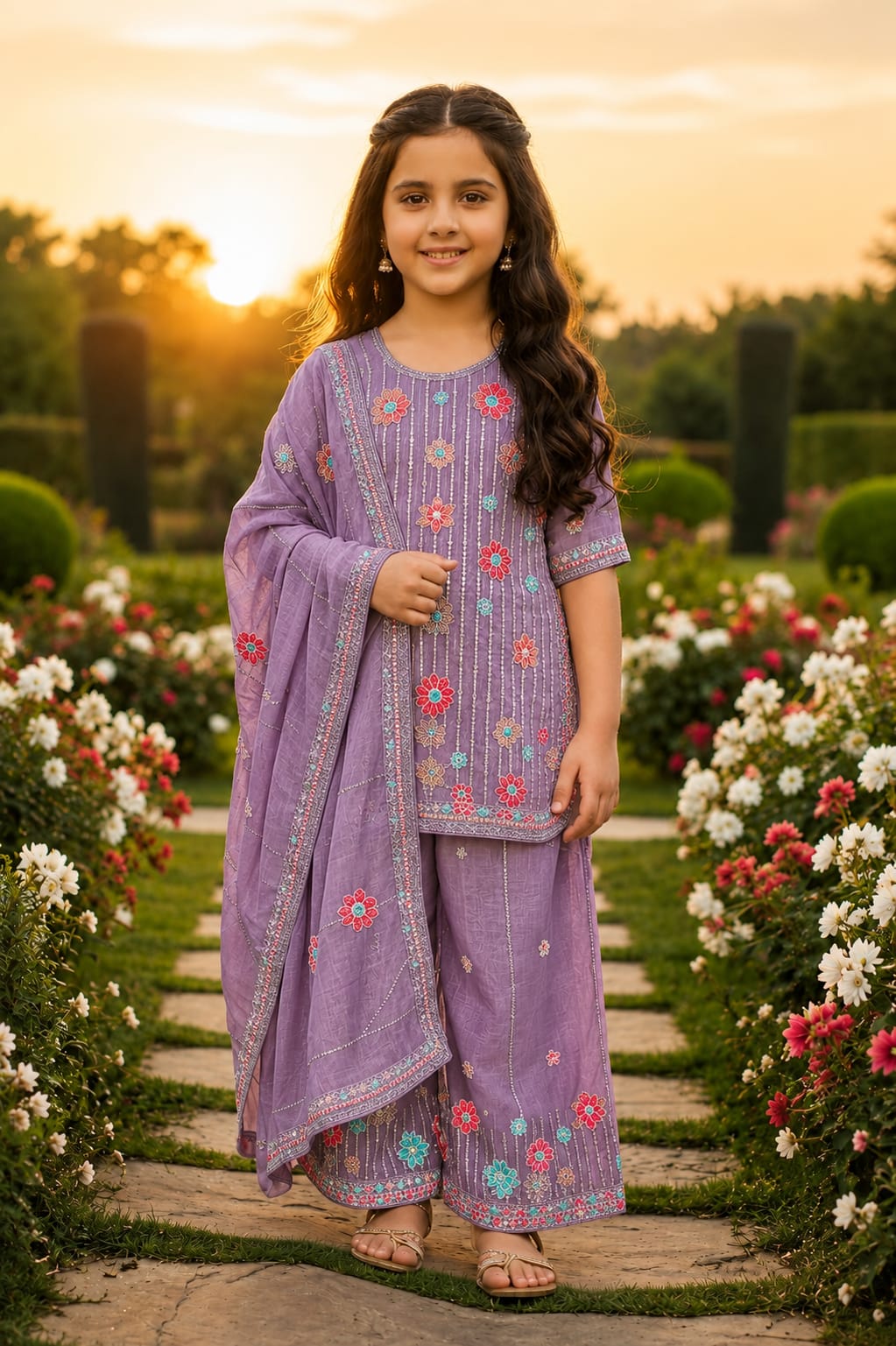 Pakistani-style embroidered kurti and palazzo set in Germany
