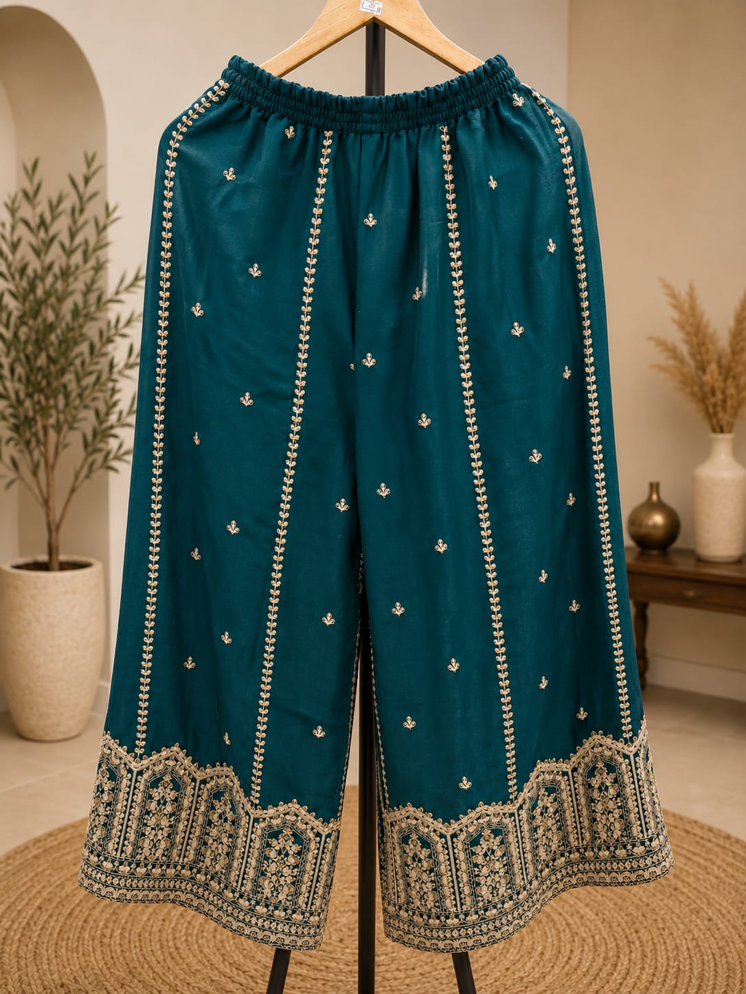 Women's teal Green Embroidered Sharara Suit Set in Germany