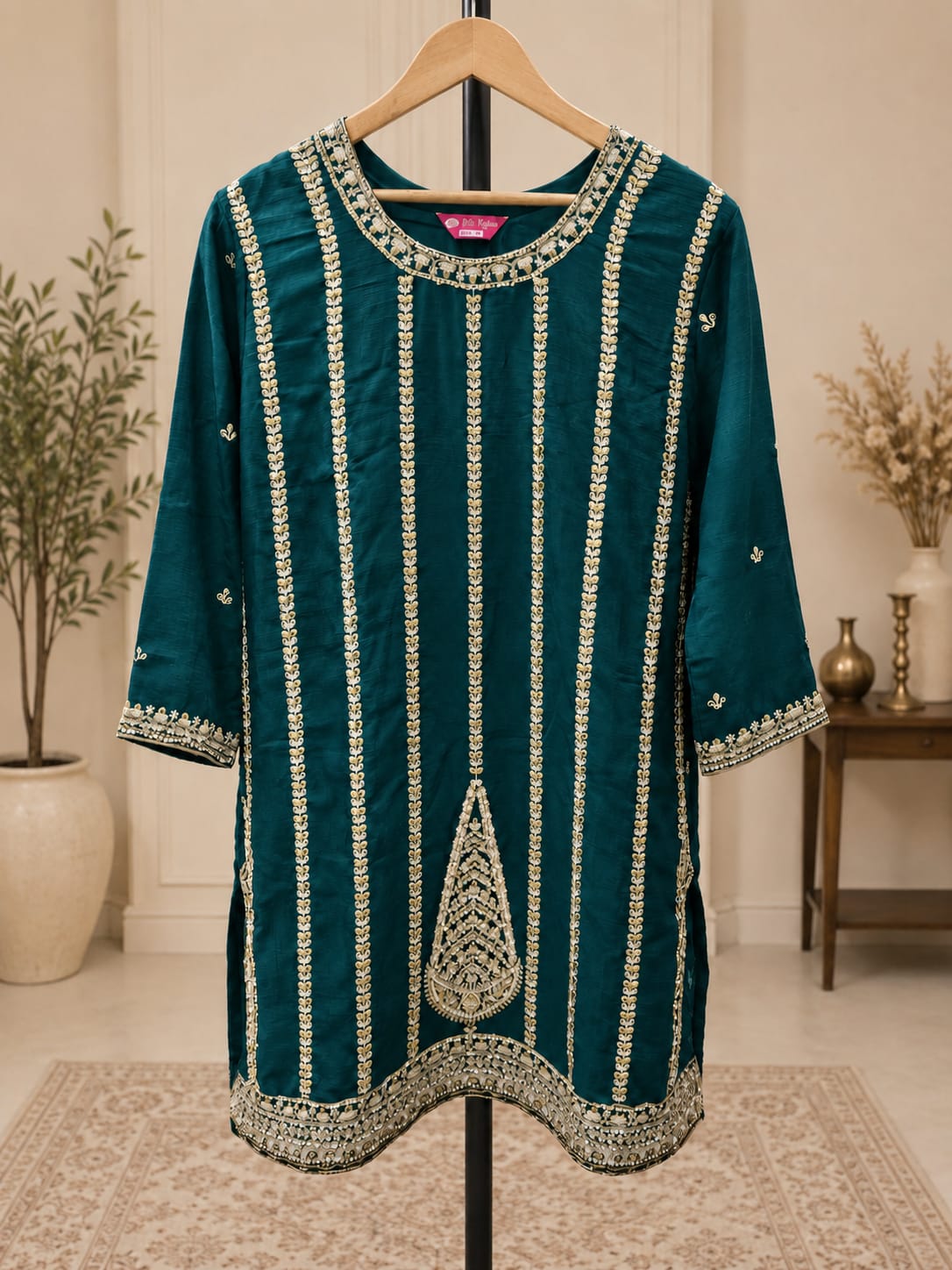 Women's teal Green Embroidered Sharara Suit Set in Germany