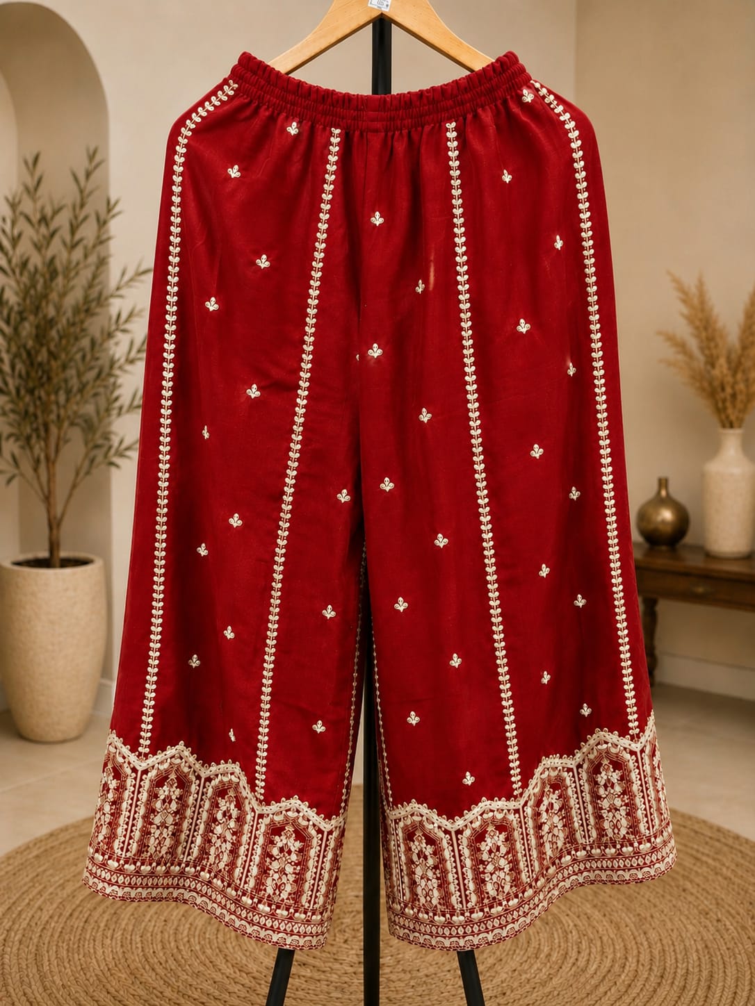 Women's Maroon Embroidered Sharara Suit Set in Germany