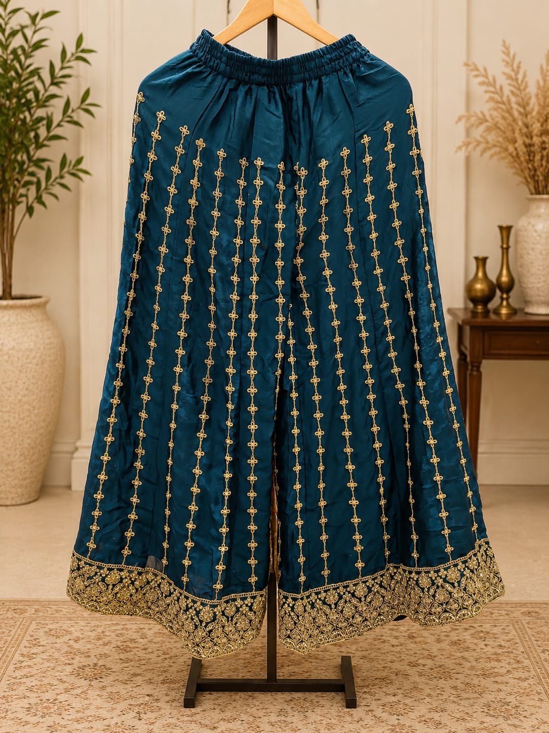Teal Blue Georgette Embroidered Sharara Suit Set in Berlin