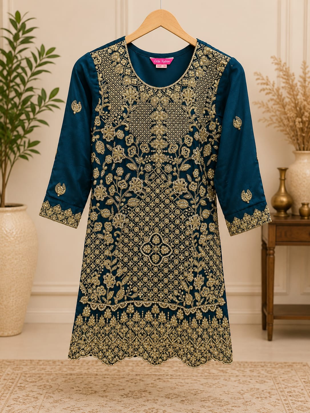 Teal Blue Georgette Embroidered Sharara Suit Set in Berlin