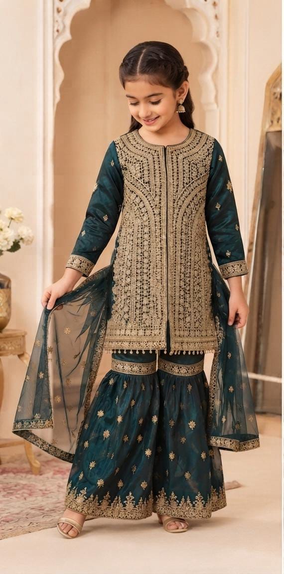 Teal Green Embroidered Gharara Suit in Germany