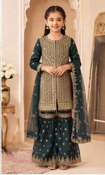Teal Green Embroidered Gharara Suit in Germany
