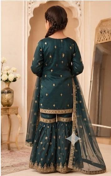 Teal Green Embroidered Gharara Suit in Germany
