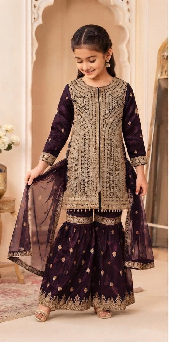 Purple Embroidered Gharara Suit in Germany