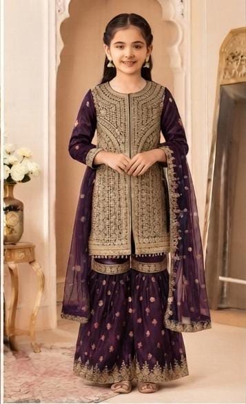 Purple Embroidered Gharara Suit in Germany