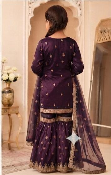 Purple Embroidered Gharara Suit in Germany