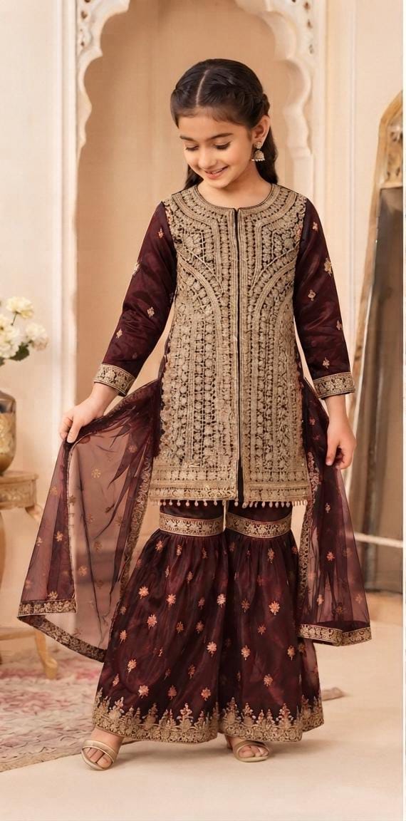 Wine Embroidered Gharara Suit in Germany