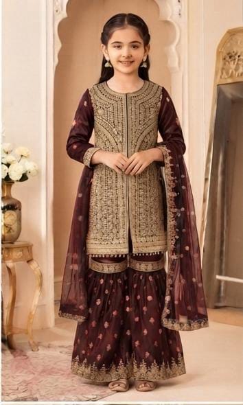 Wine Embroidered Gharara Suit in Germany
