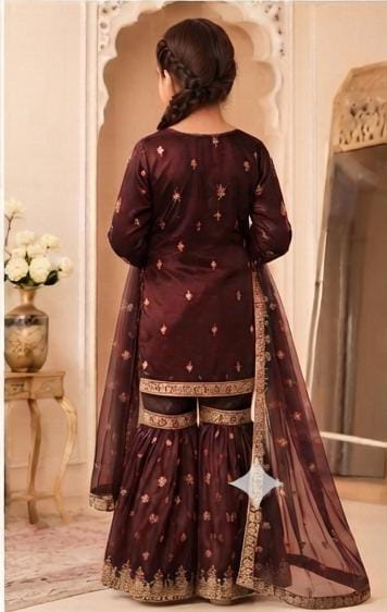 Wine Embroidered Gharara Suit in Germany