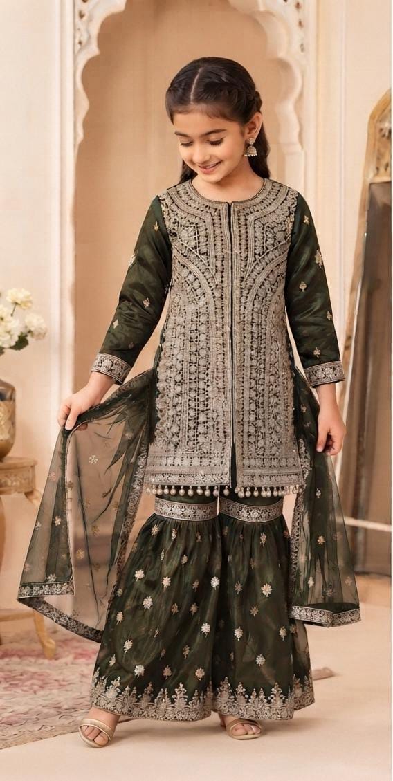 Bottle Green Embroidered Gharara Suit in Germany