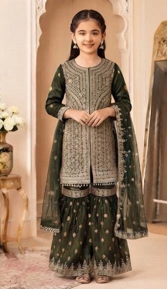 Bottle Green Embroidered Gharara Suit in Germany