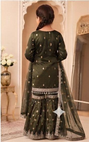 Bottle Green Embroidered Gharara Suit in Germany