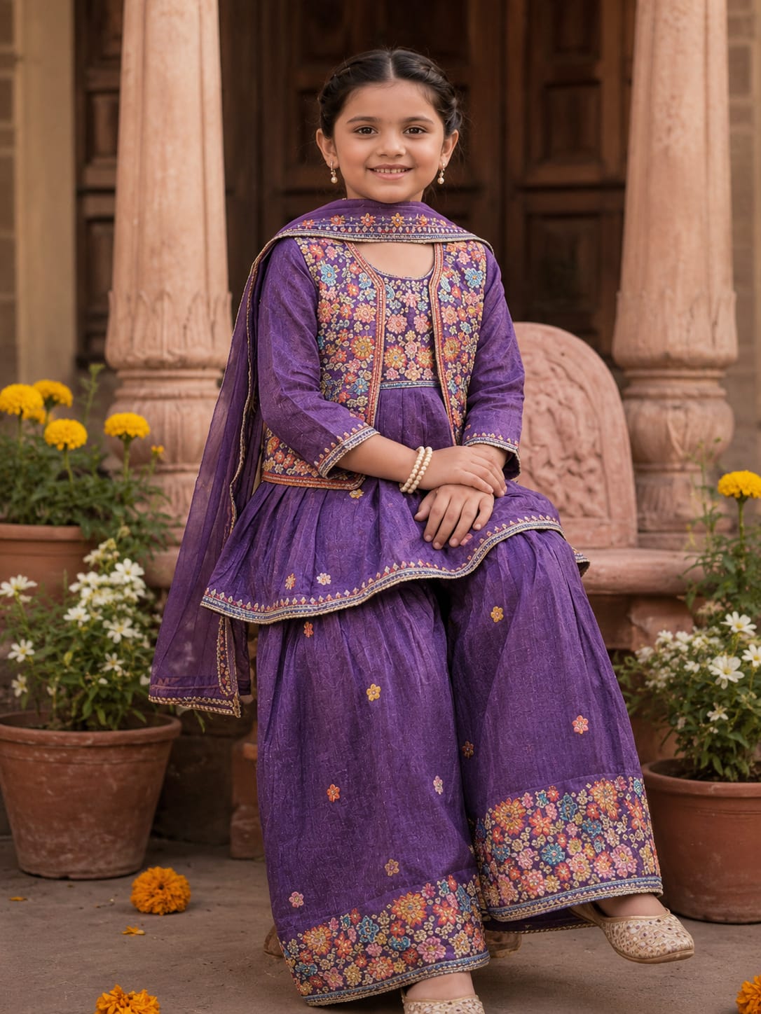 Purple Embroidered Sharara Suit Set in Germany