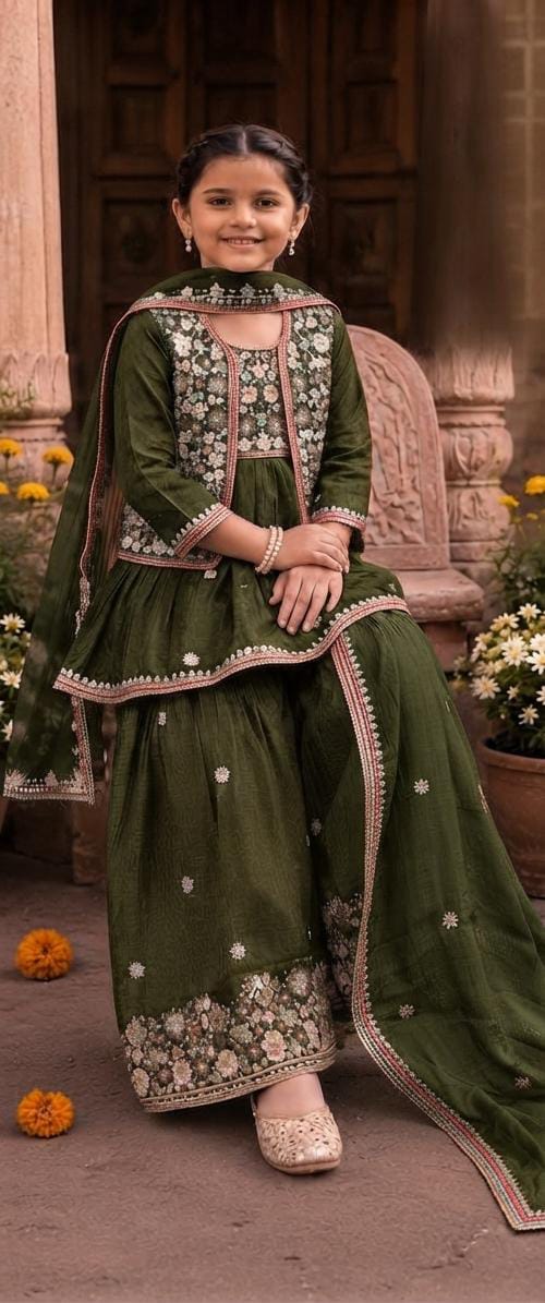 Dark Green Embroidered Sharara Suit Set in Germany