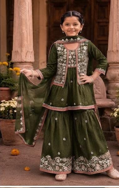 Dark Green Embroidered Sharara Suit Set in Germany