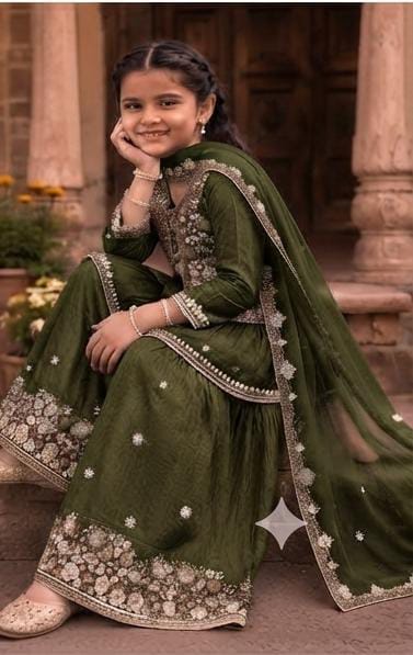 Dark Green Embroidered Sharara Suit Set in Germany