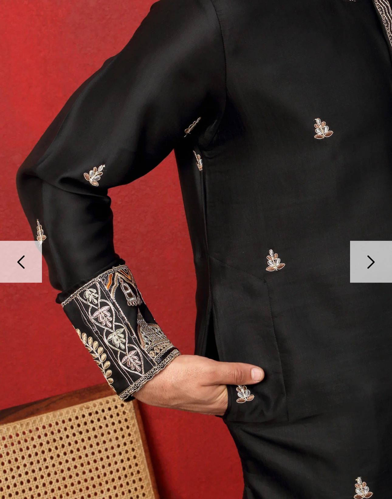 Men's Cotton Silk Floral Daman Embroidered Kurta Trouser Pant Set in Germany