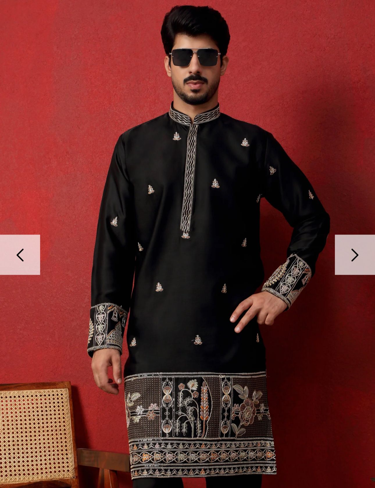 Men's Cotton Silk Floral Daman Embroidered Kurta Trouser Pant Set in Germany