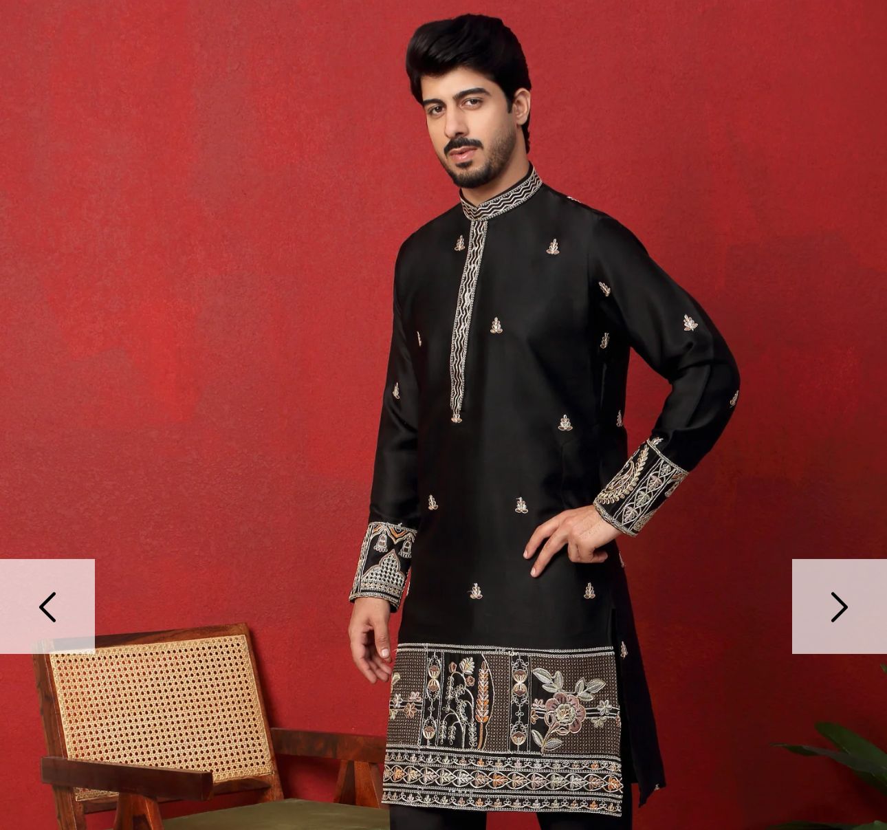 Men's Cotton Silk Floral Daman Embroidered Kurta Trouser Pant Set in Germany