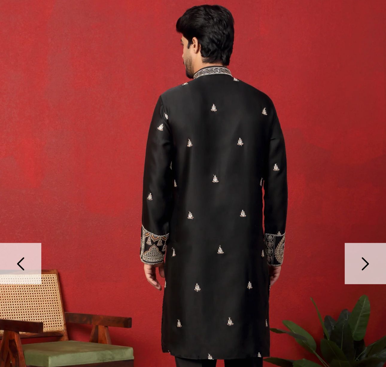 Men's Cotton Silk Floral Daman Embroidered Kurta Trouser Pant Set in Germany