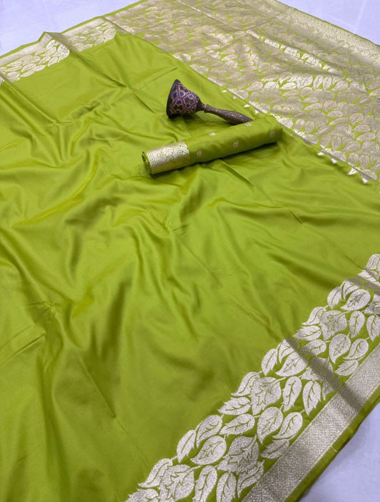 Green Banarasi Silk Saree with Traditional Zari Border in Germany