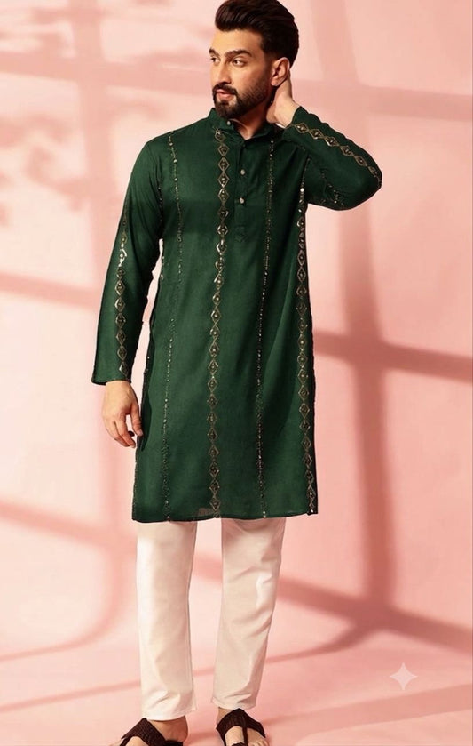 Men Embroidered Regular Mirror Work Pure Cotton Kurta with Pyjamas in Berlin