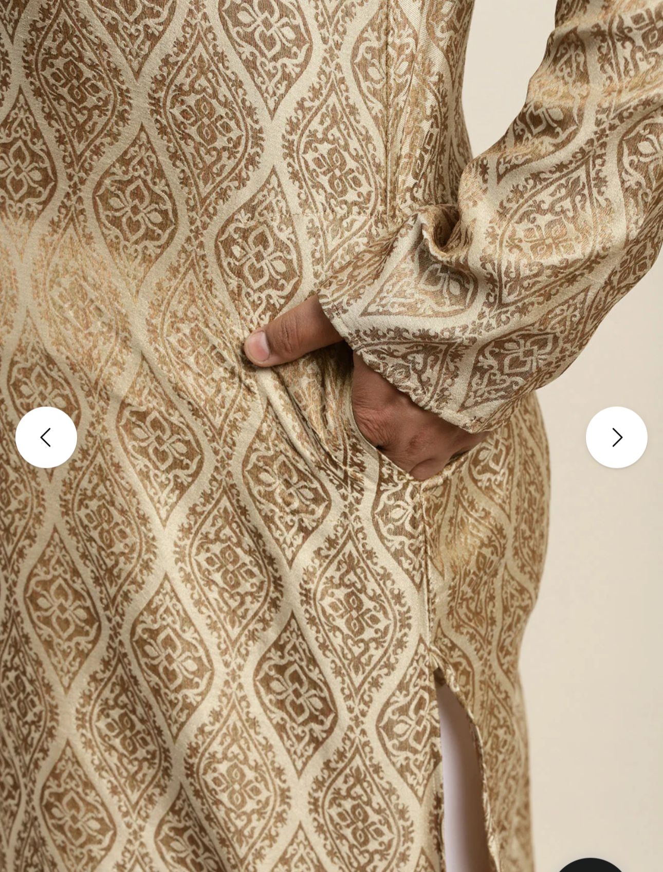 Men's Jacquard Silk Beige & Gold Kurta with Pyjama in Berlin