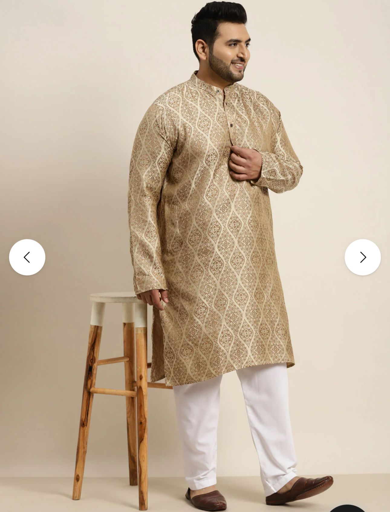 Men's Jacquard Silk Beige & Gold Kurta with Pyjama in Berlin