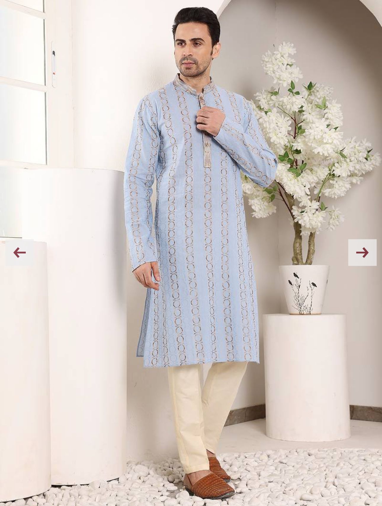 Blue Printed Straight Cotton Kurta with Pyjama in Germany