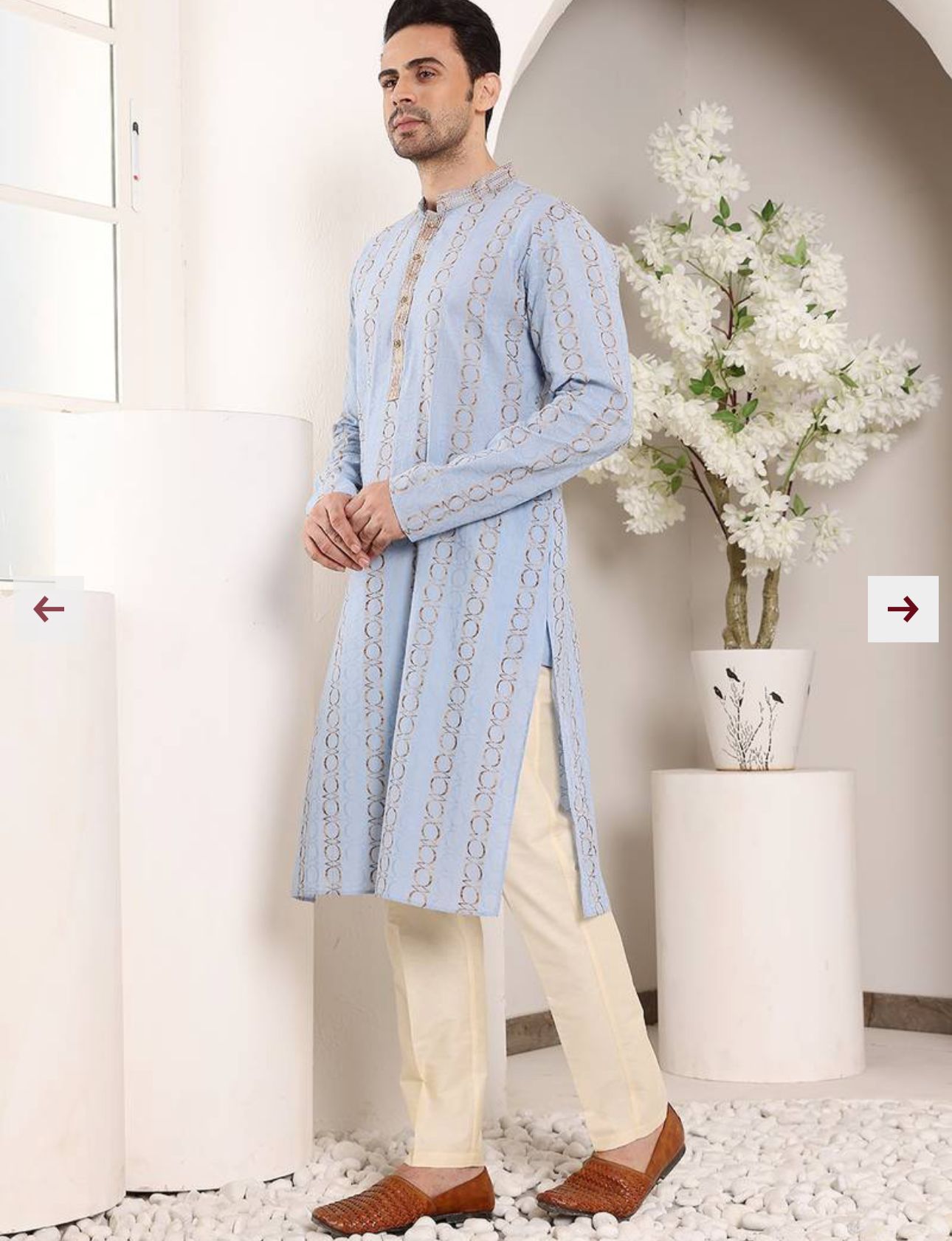 Blue Printed Straight Cotton Kurta with Pyjama in Germany
