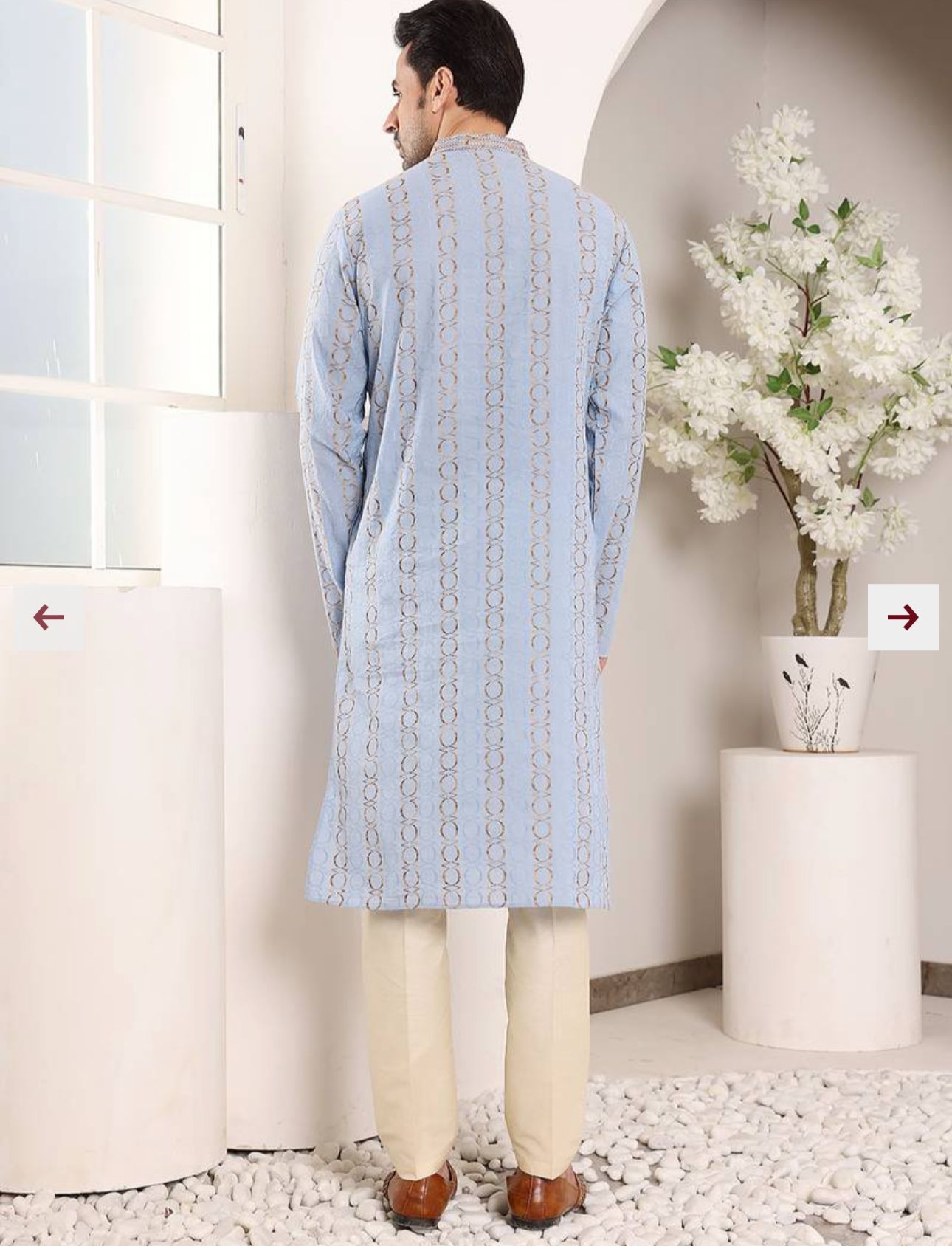 Blue Printed Straight Cotton Kurta with Pyjama in Germany
