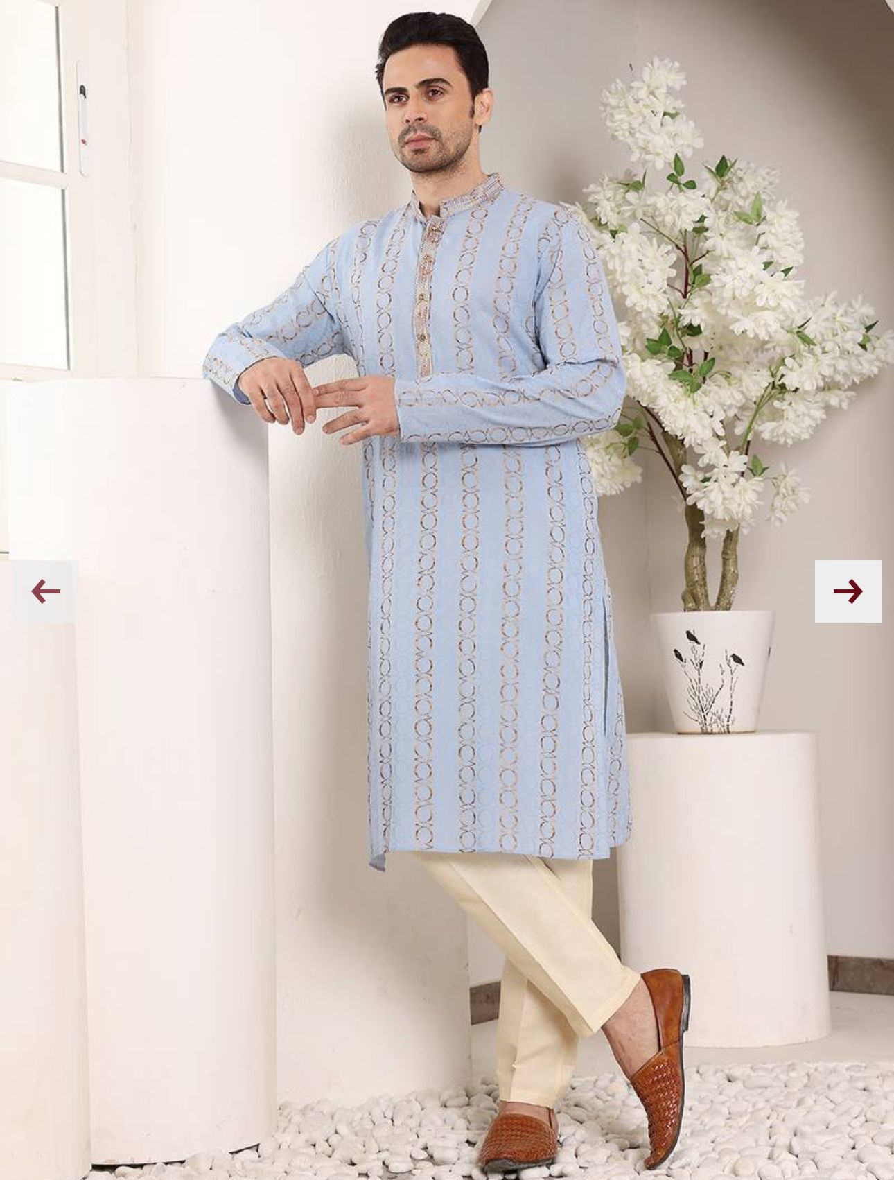 Blue Printed Straight Cotton Kurta with Pyjama in Germany