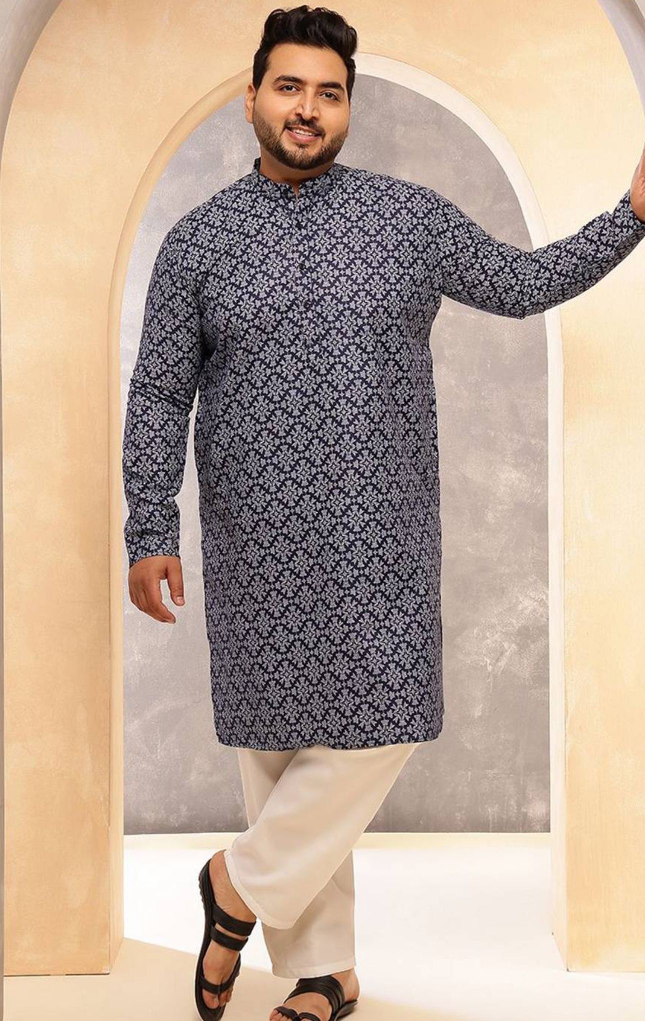 Floral Printed Mandarin Collar Straight Kurta With Pyjama in Germany
