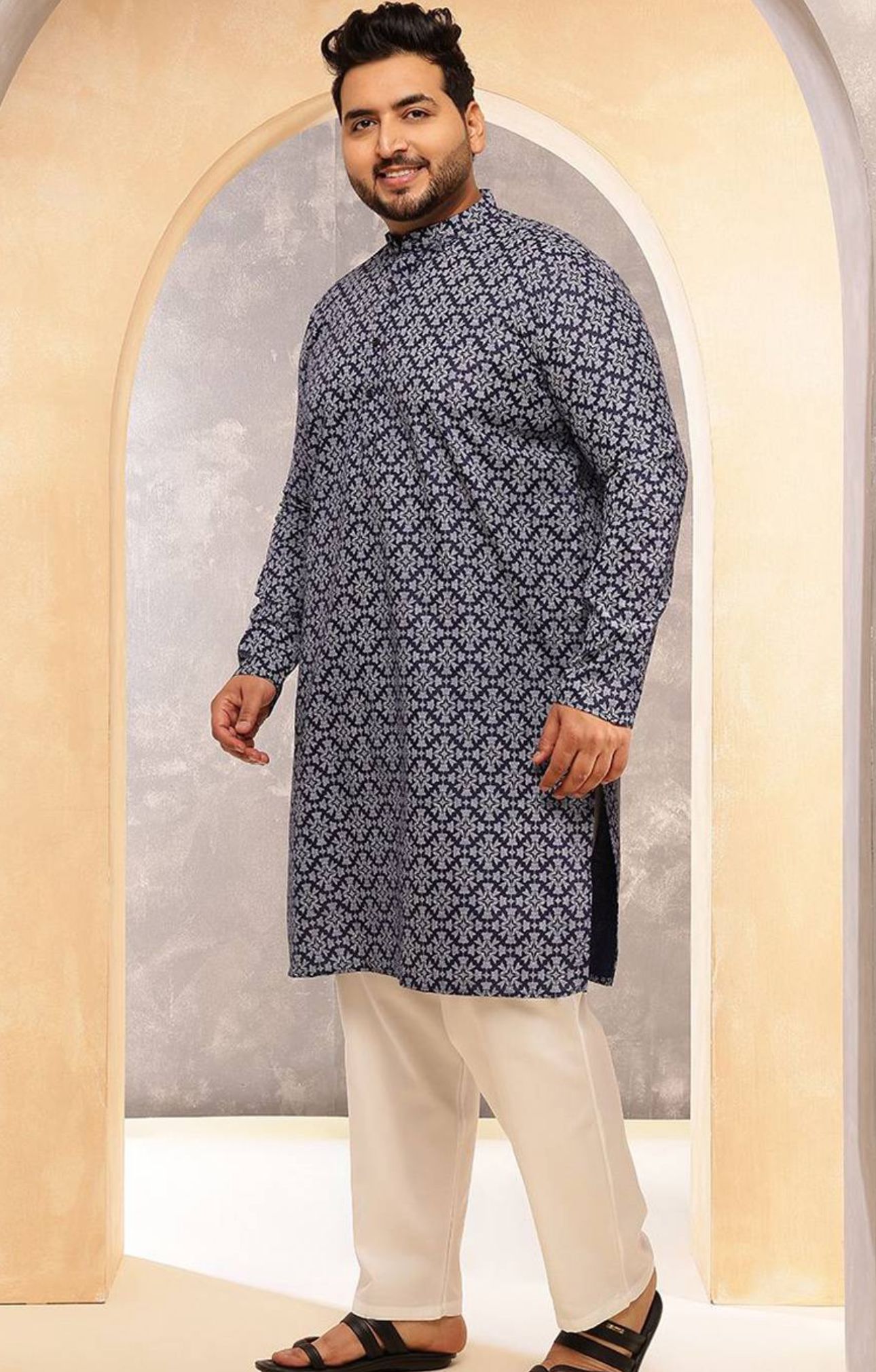 Floral Printed Mandarin Collar Straight Kurta With Pyjama in Germany