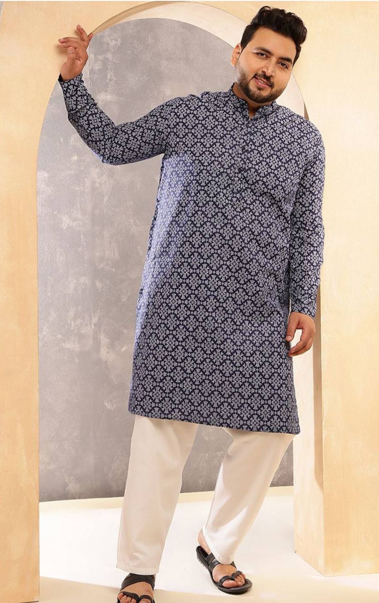 Floral Printed Mandarin Collar Straight Kurta With Pyjama in Germany