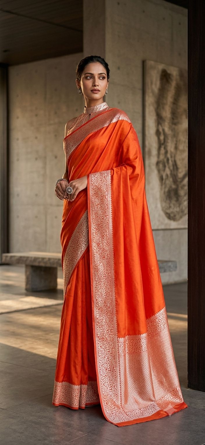 Orange Banarasi Silk Saree in Germany